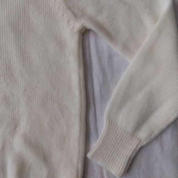 Vintage Cottagecore Knit Pointelle Sweater Ruffle Neckline Ivory Womens Medium - Picture 4 of 6